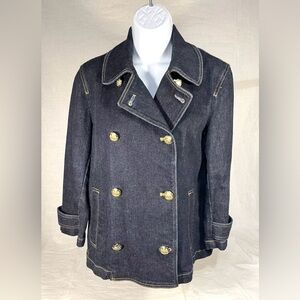 🐴 Ralph Lauren Jeans Co. Double Breasted Gold Button Denim Peacoat Jacket, M